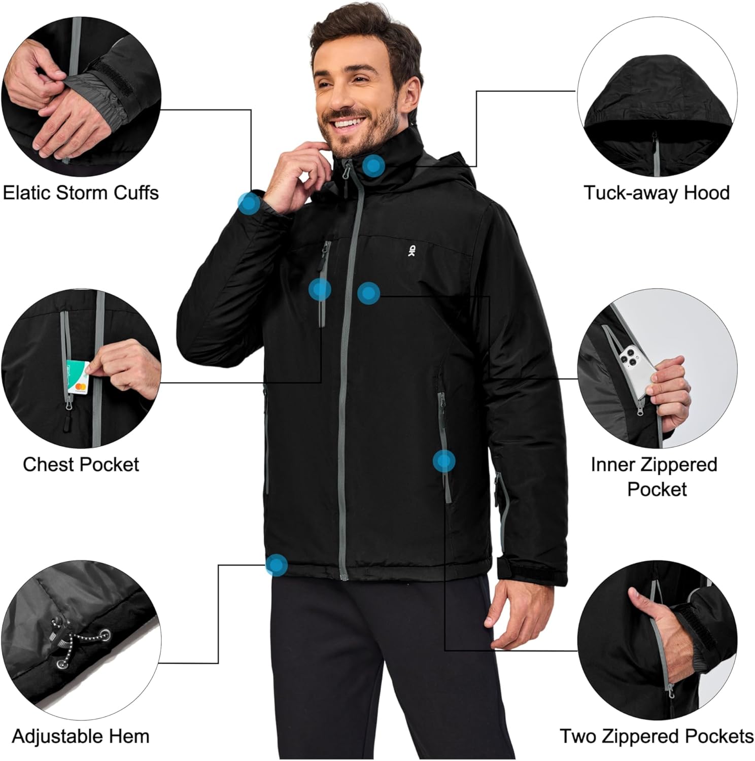 Little Donkey Andy Men's Lightweight Winter Jacket Hooded Windproof Warm Insulated Jacket for Ski Hiking - Image 5