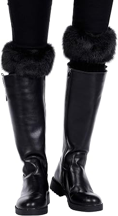 Pangda 4 Pairs Women Faux Fur Leg Warmers for Winter - Furry Fuzzy Knitted Boot Socks