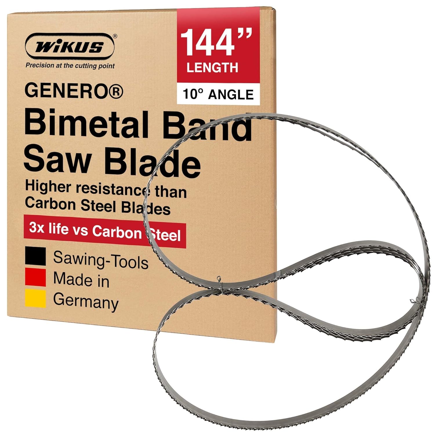 Bandsaw Blade 144'' x 1 1/4'' – Portable Precision Band Saw Blades for Woodworking, Sawmill & Wood Cutting - 10° Durable Saw Blade, 1.15 TPI, 0.042'' Thick - 5 Pack - Made in Germany – GENERO by WIKUS 144'' X 1 1/4'' X 0.042''