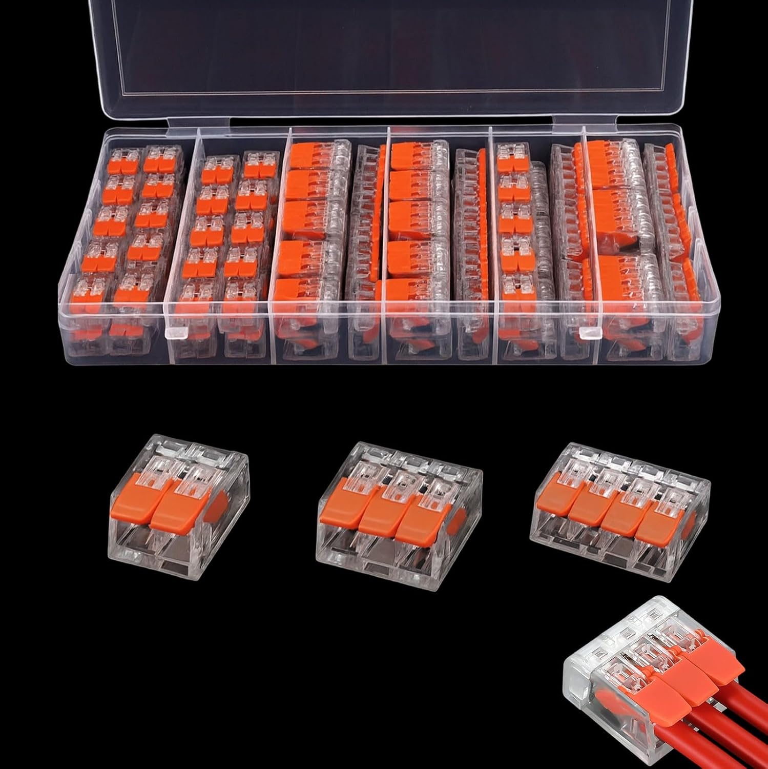 90PCS Lever Nuts Splicing Wire Connector Assortment with Case, 32A 450V Stranded Electrical Conductors Includes 221-412, 221-413, 221-415