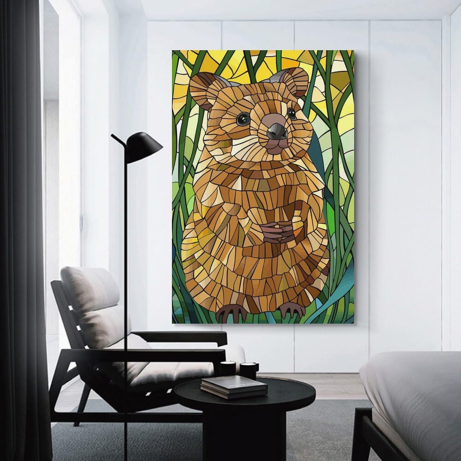 Junmoney Room Decor Wall Art Stained Glass Quokka in Nature, 24x36inch(60x90cm), for Gallery Wall Decor And Room Displays, An Easy Match for Collected Prints
