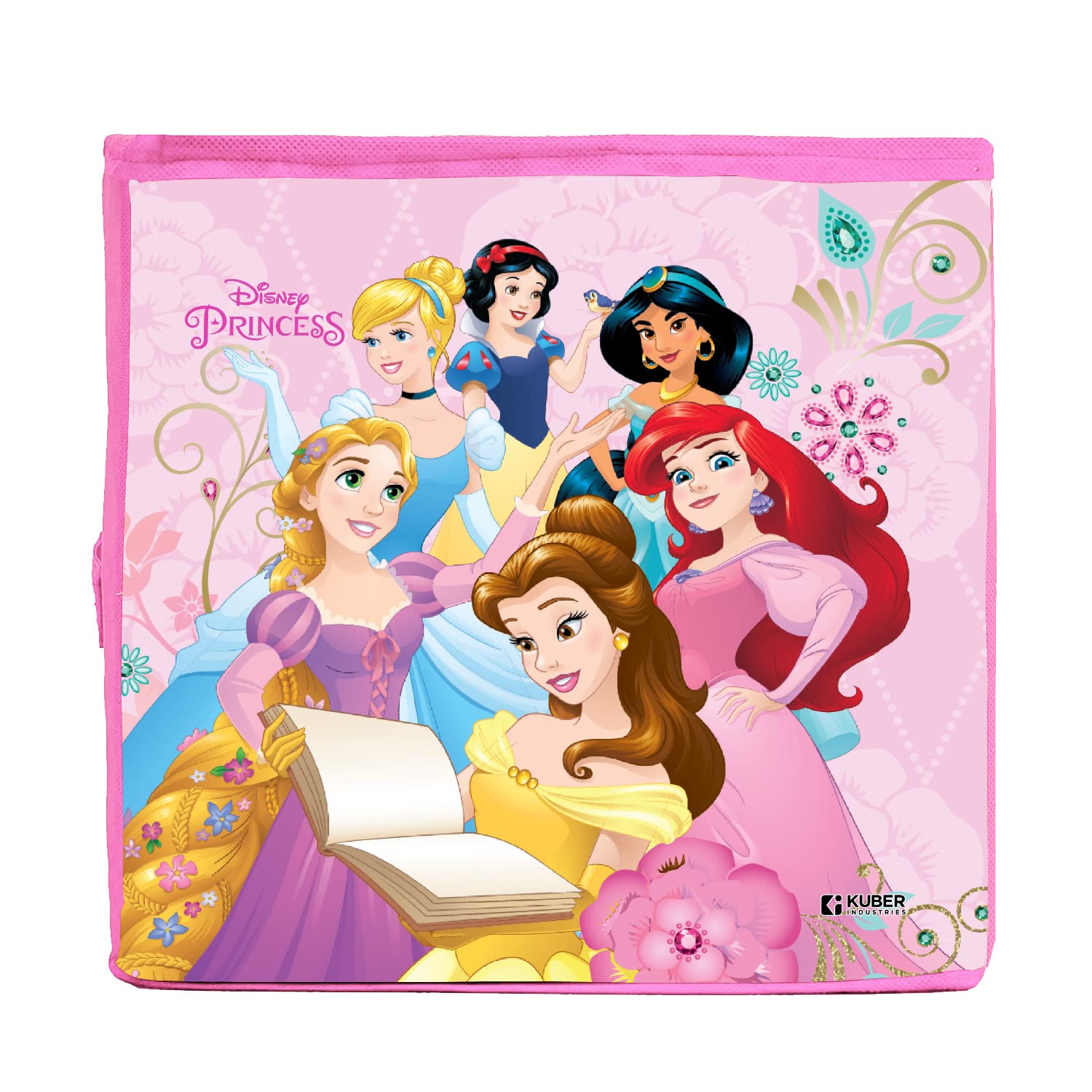 Kuber Industries Disney Princess pudełko do przechowywania z nadrukiem, składany organizer na ubrania, składany kosz do przechowywania z uchwytem na zabawki, książki, 30 l, 2 sztuki (różowy)