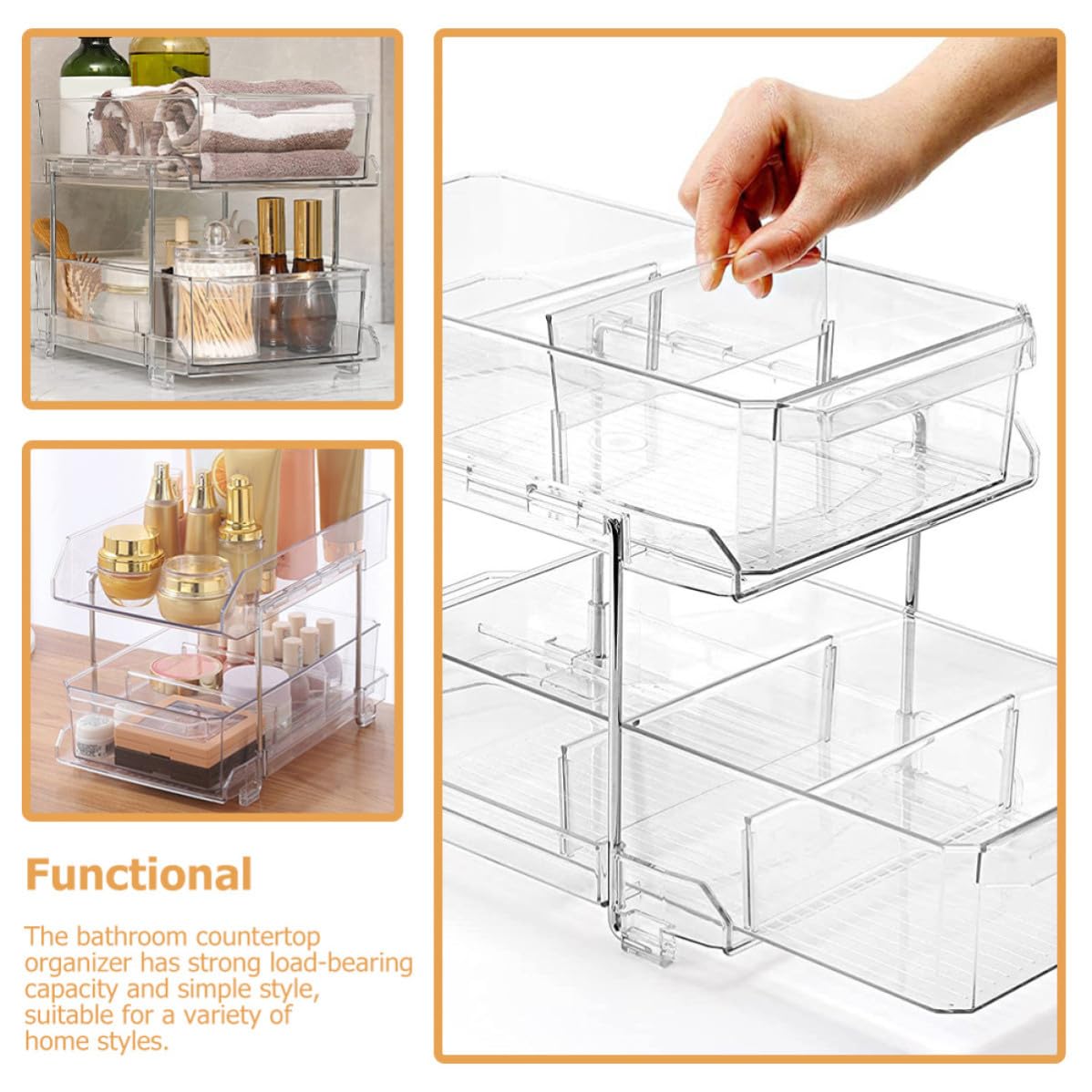 Zweistufiger Transparenter Auszieh Organizer mit Trennwänden für Küche