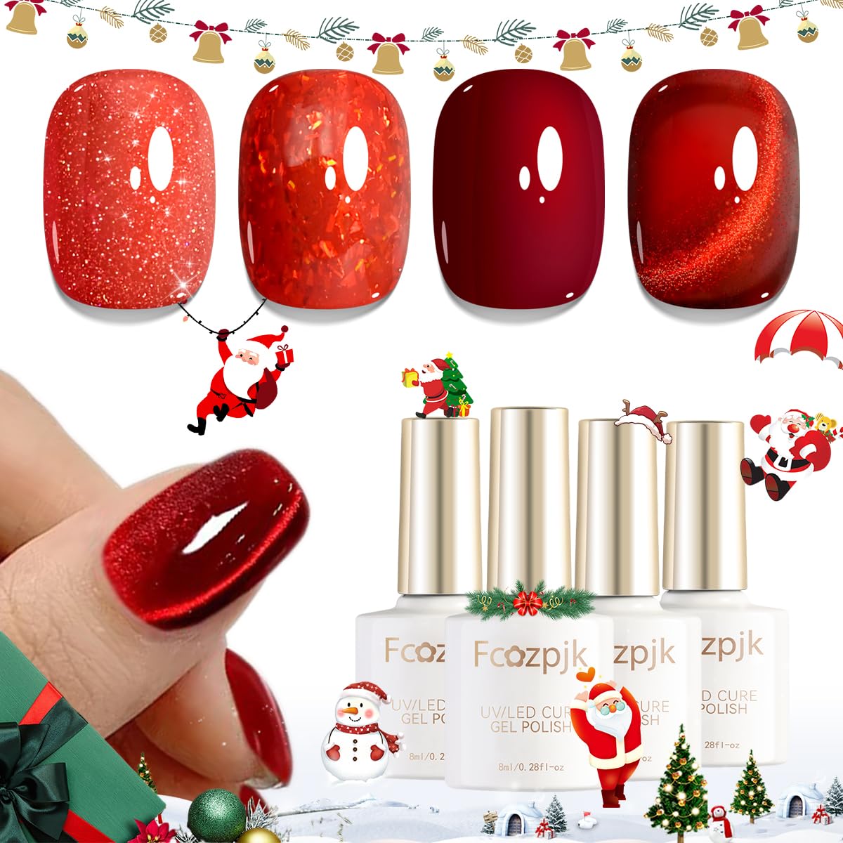 Fcozpjk Cat Eye Gel Nail Polish Set with Magnet Stick, 6 Colors Sheer Jelly Red Nude Pink Brown Gold Glassy Cateye Effect Magnetic Gel Polish Translucent Gels Manicure Salon Supplies Women Gift 8ML