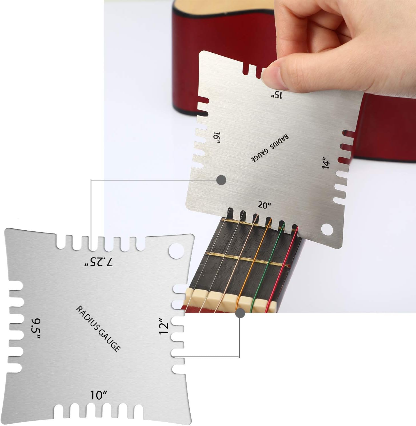 Mudder 17 Pieces Guitar Setup Kit Luthier Tools Set Include Radius Gauge String Action Ruler 32 Blades Feeler Gauges Notched Radius Neck Notched Straight Edge Fret Rocker for Guitar Bass Setup