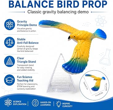 Balance Bird Prop, Clear Triangle Stand Classic Gravity Balancing Eagle, Stable Anti-Fall Clear Gravity Principle Demo for Science Teaching