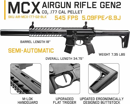 Miniatura 3 de Hawki Wearable4U - Paquete para rifle de aire Sig Sauer MCX, pellet calibre MCX GEN 2.177, 30º, rifle de aire negro semiautomático, tanques de CO2