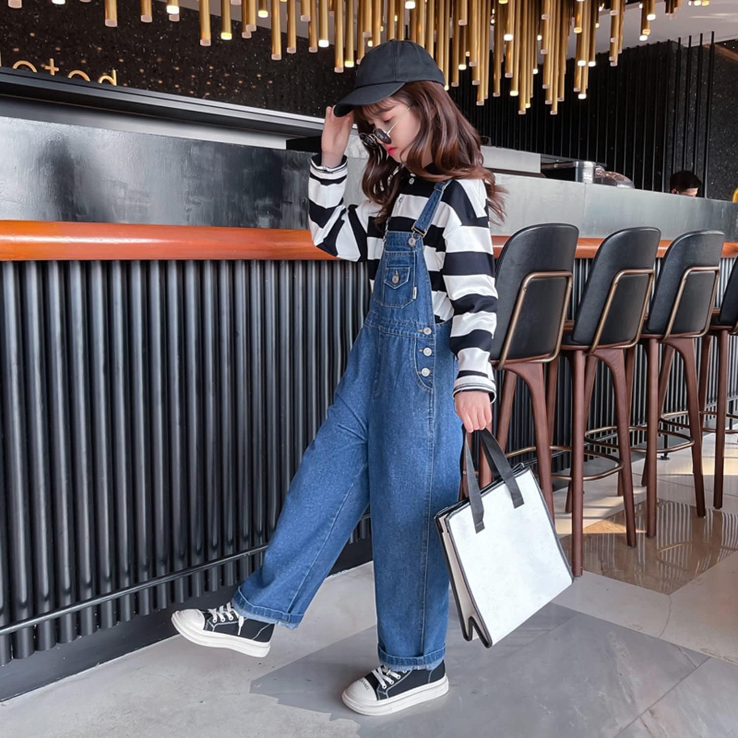 Rolanko Girls Overalls Denim Bib Distressed Jumpsuit Kids Blue Baggy Jean Pants 4-14 Years with Pockets - Image 6