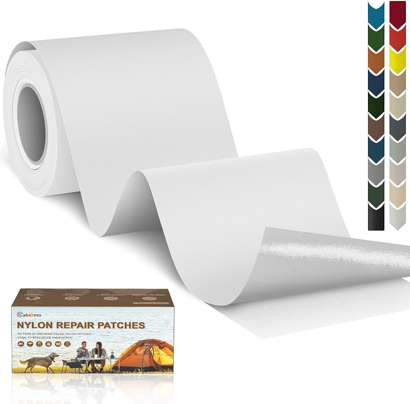 Cahomo Parche de reparación de nailon de 3 x 79, cinta de reparación de nailon, cintas de tela autoadhesivas, equipo de camping al aire libre, kit de tela para tienda de campaña, paraguas, chaquetas de plumón, saco de dormir, mochila (blanco)