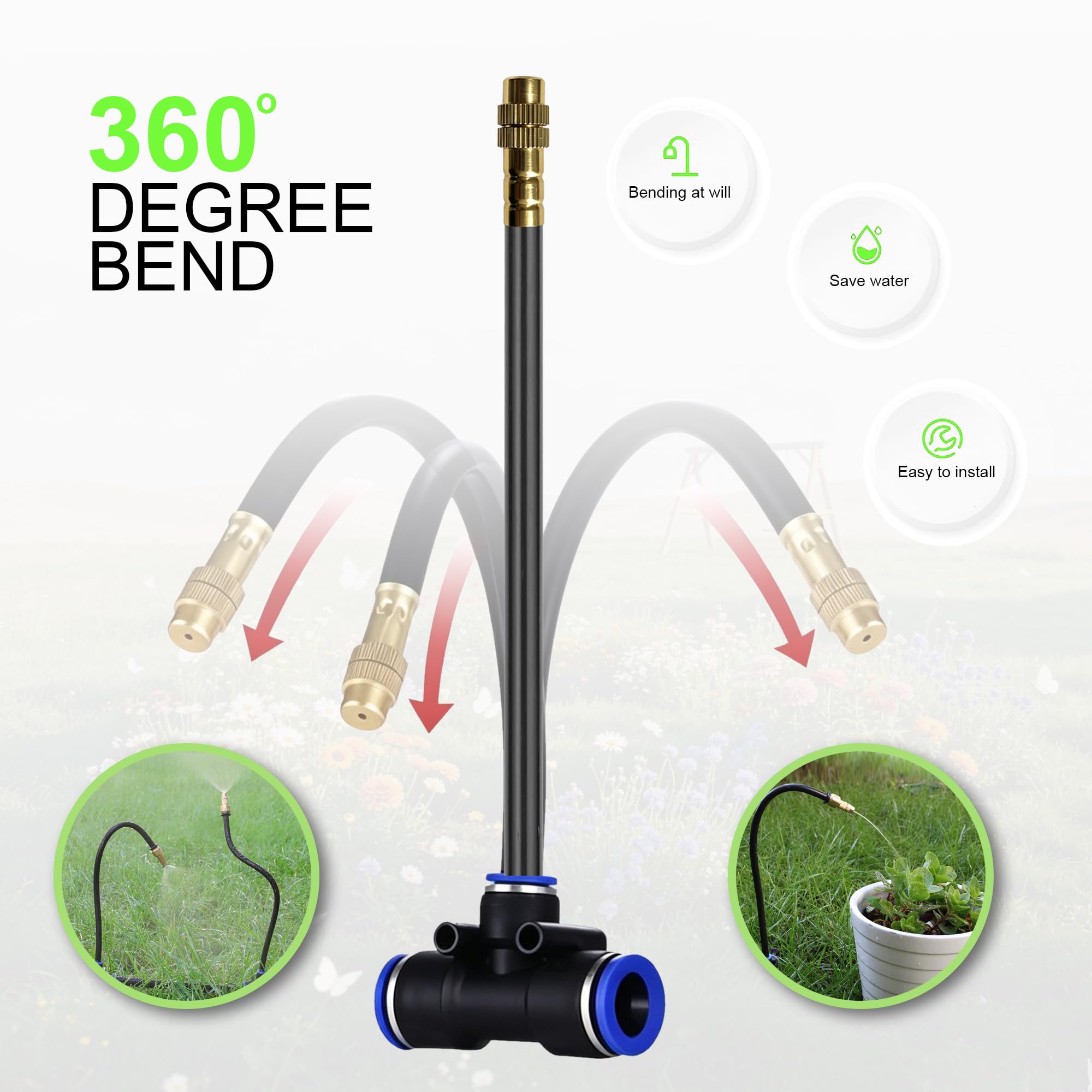 Système d'irrigation goutte à goutte de 15,2 m, kit complet d'arrosage de jardin avec buses en cuivre antirouille – Tuyau flexible stabilisé aux UV pour pelouse, serre, plantes de patio