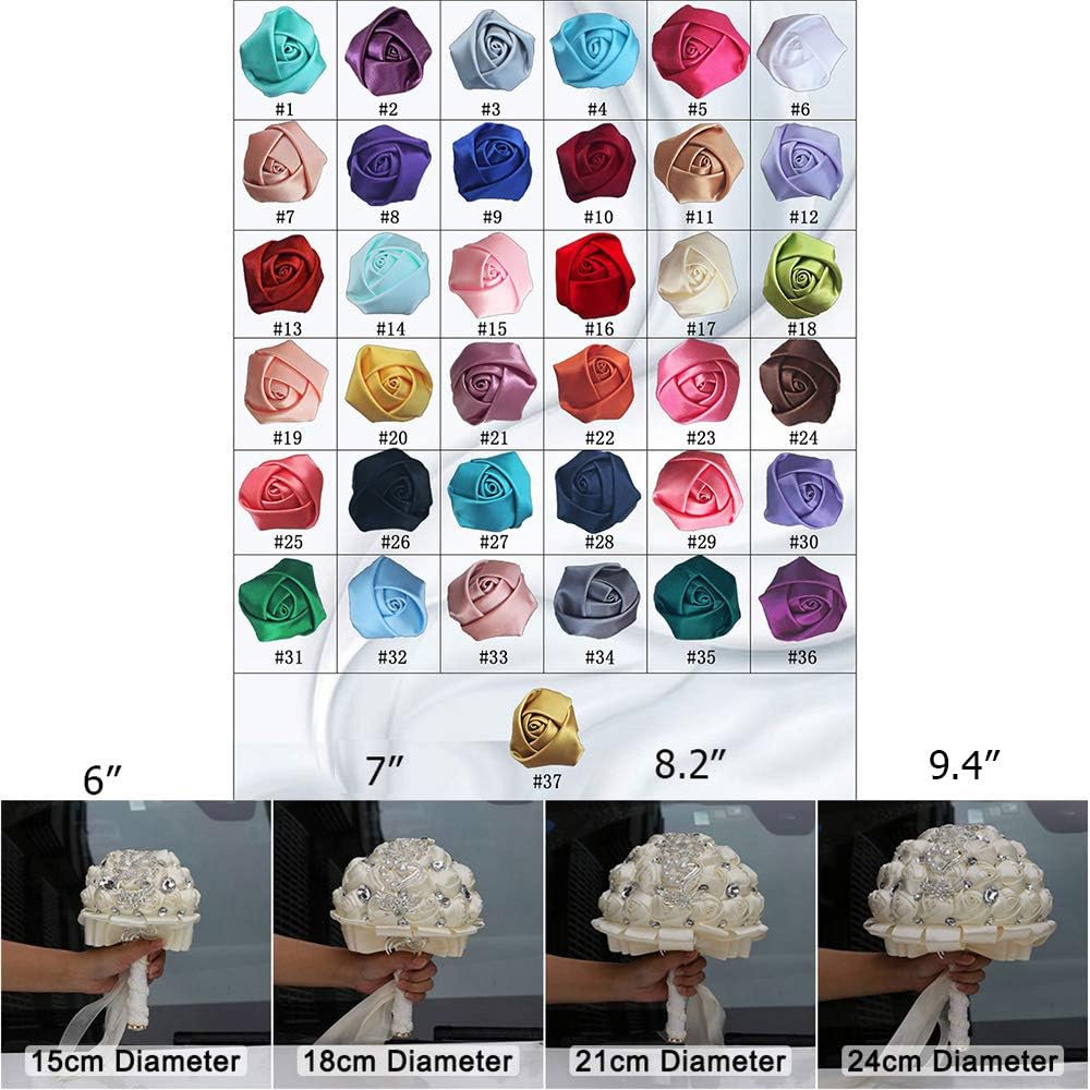 Brooch Bouquet 7" Wedding Bouquet Satin Rose Bride Bridesmaid Artificial Pearls Satin Ribbons Custom-Made Wedding Floral Bouquet Centerpiece Arrangement, Royal Blue Bouquet