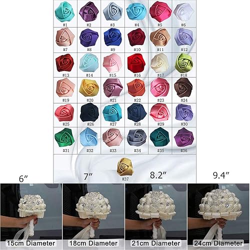 Miniatura 6 de Fiwisora Ramo de broche de 7 pulgadas, ramo de boda para dama de honor, rosa satinada, perlas artificiales, cintas de satén, hechas a medida, ramo