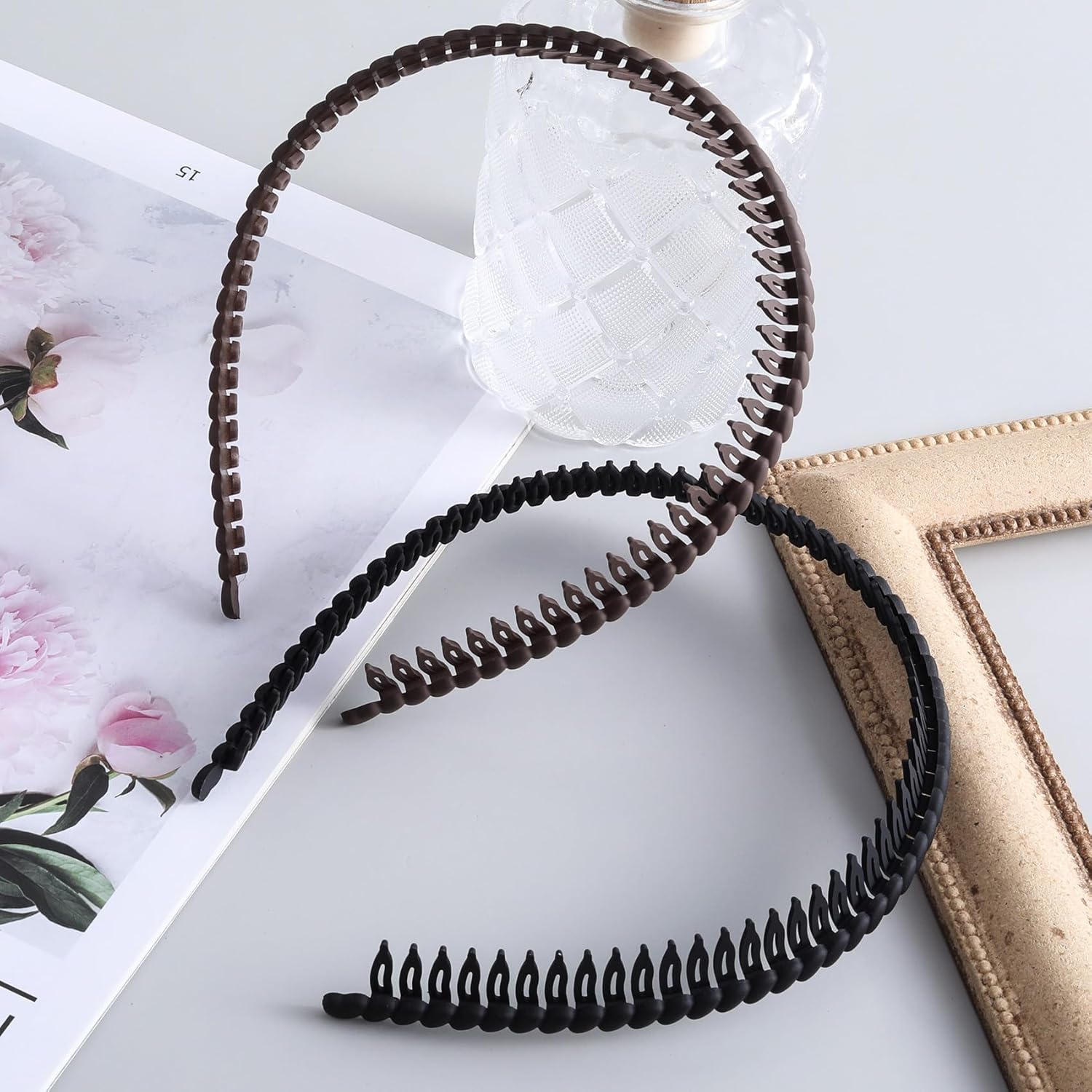 2 Pcs Headband with Teeth, Comfortable Headbands for Women with Teeth, Fashion Comb Headband, Plastic Head Bands for Women's Hair Non Slip (4.3''×0.7'', Black, Coffee) - Image 4