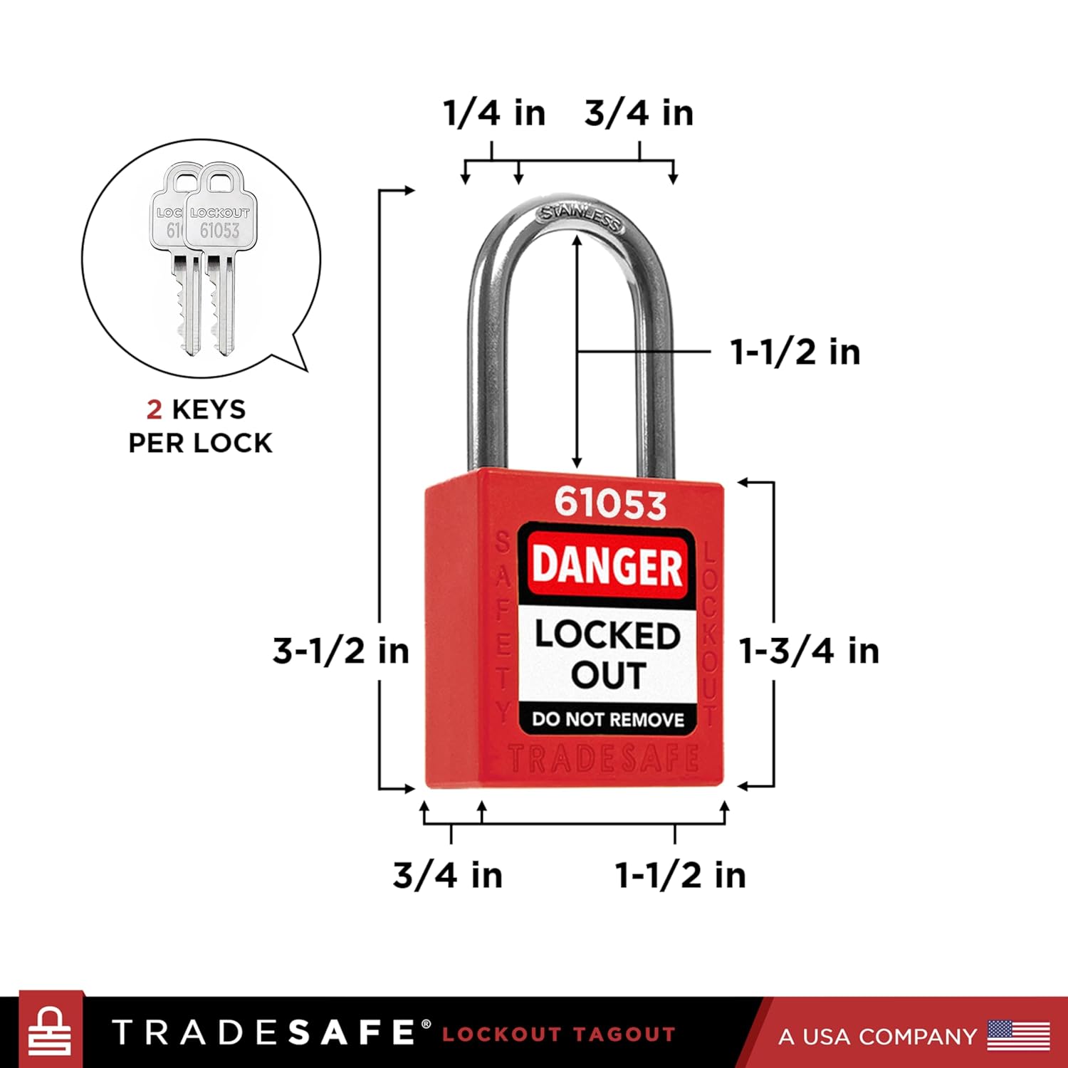 TRADESAFE Lockout Tagout Locks & Lockout Tagout Group Lock Box Bundle - 10 Red Loto Locks Keyed Different, 2 Keys Per Lock, 18 Gauge Steel Lockout Box, OSHA Compliant Red Lock Box