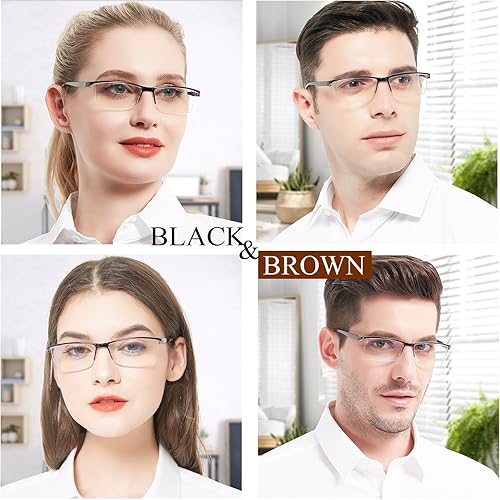 Vista 21 de 4 pares de anteojos de lectura con bloqueo de luz azul, anteojos de lectura para computadora para hombres, marco de anteojos rectangulares de moda