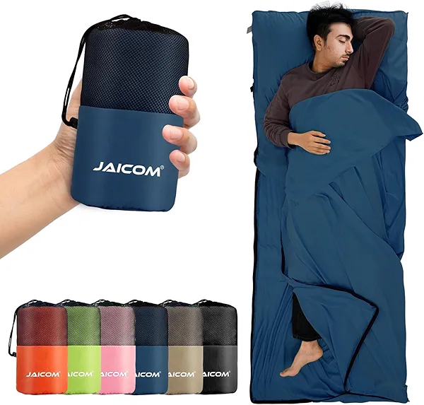 JAICOM Sleeping Bag Liner, Travel Sheets & Adult Sleep Sack, Ultralight and Portable Summer Sleeping Bag - Ideal for Backpacking, Hotels and Hostels, Business Trips, Camping