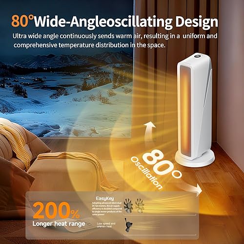 Miniatura 5 de EasyKey Calentador de espacio interior de 24 pulgadas, 1500 W, cerámica PTC, calefacción de habitación grande con filtro purificador de aire,