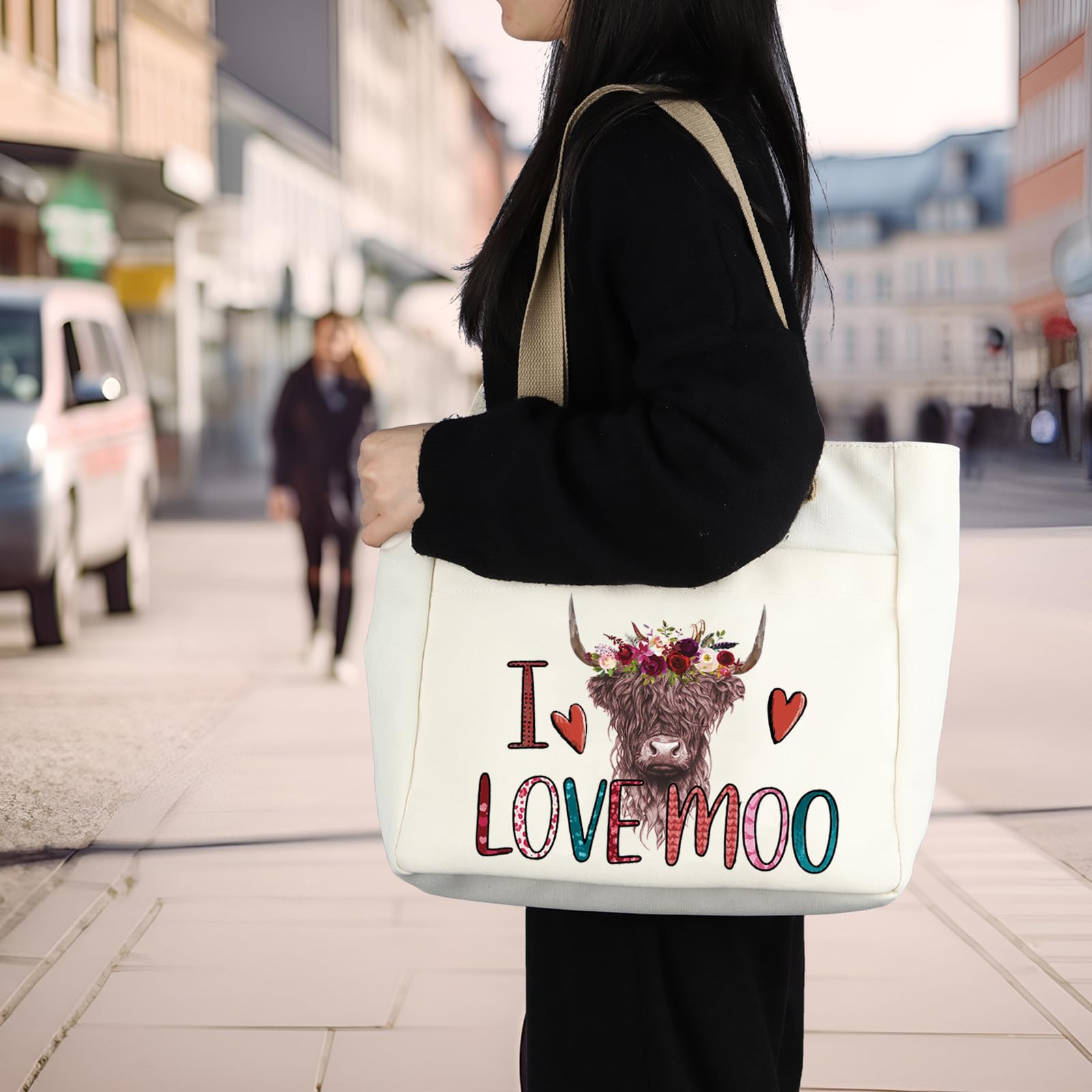 PLITI Highland Cow Tote Bag Highland Cow Lover Gift I Love Moo For Scottish Highland Cow Fan Gift Cowgirl Gift Cow Farmer (I Love Moo TBU) - Image 4