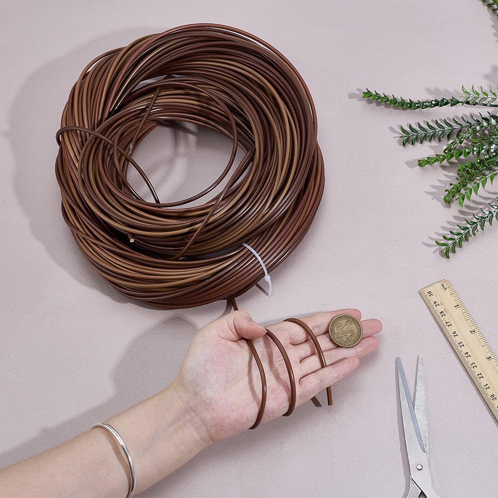 PH PandaHall 196.8ft Wicker Strips Plastic Rattan Repair 3mm Round Wicker Repair Kit Brown Rattan Strip Furniture Knitting Strips for Basket Patio Furniture DIY Weaving Repairing Chair Table