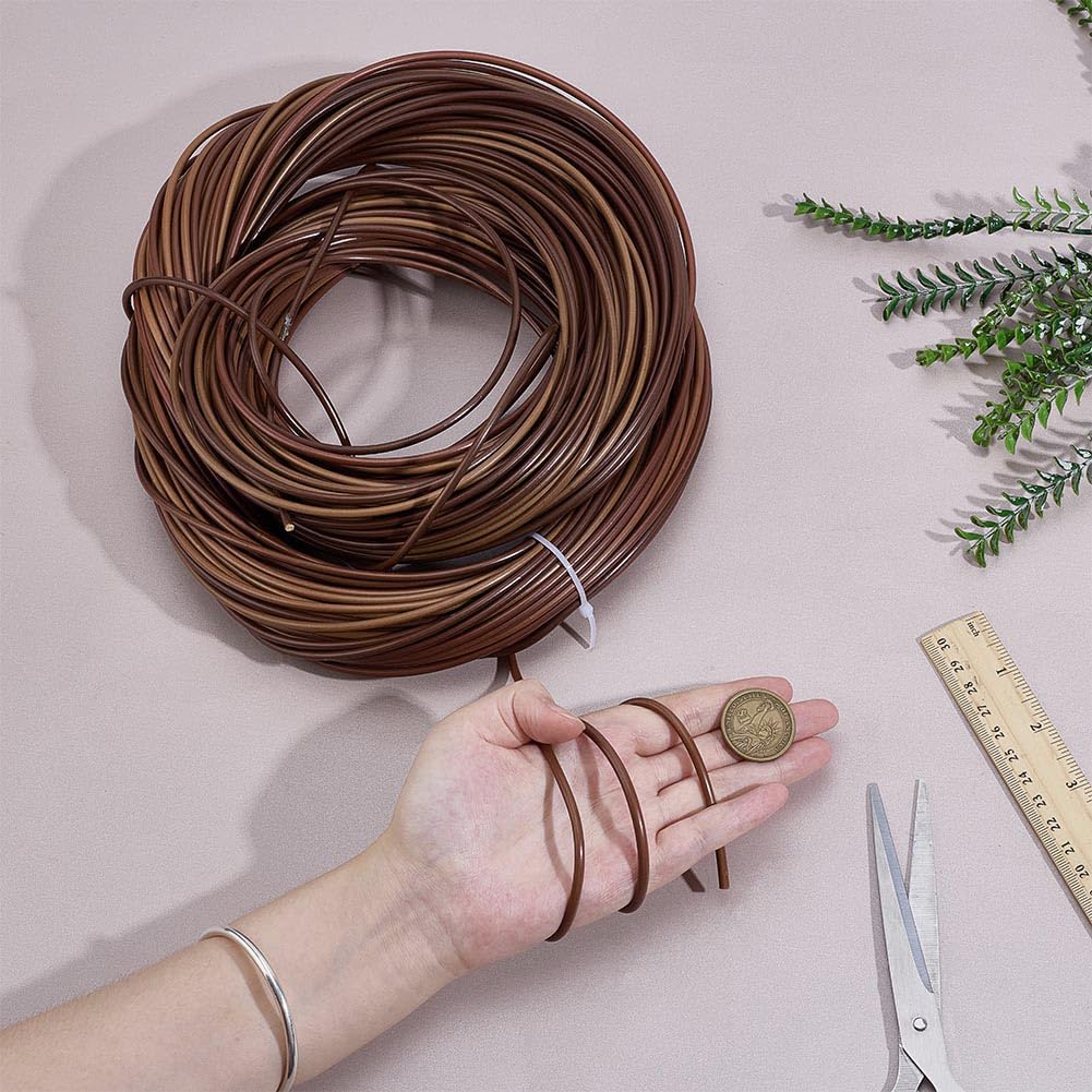 PH PandaHall Strisce di vimini da 60 m, in plastica e rattan, kit di riparazione rotonde da 3 mm, strisce in rattan marrone, strisce per lavori a maglia, per cestini, mobili da patio, fai da te