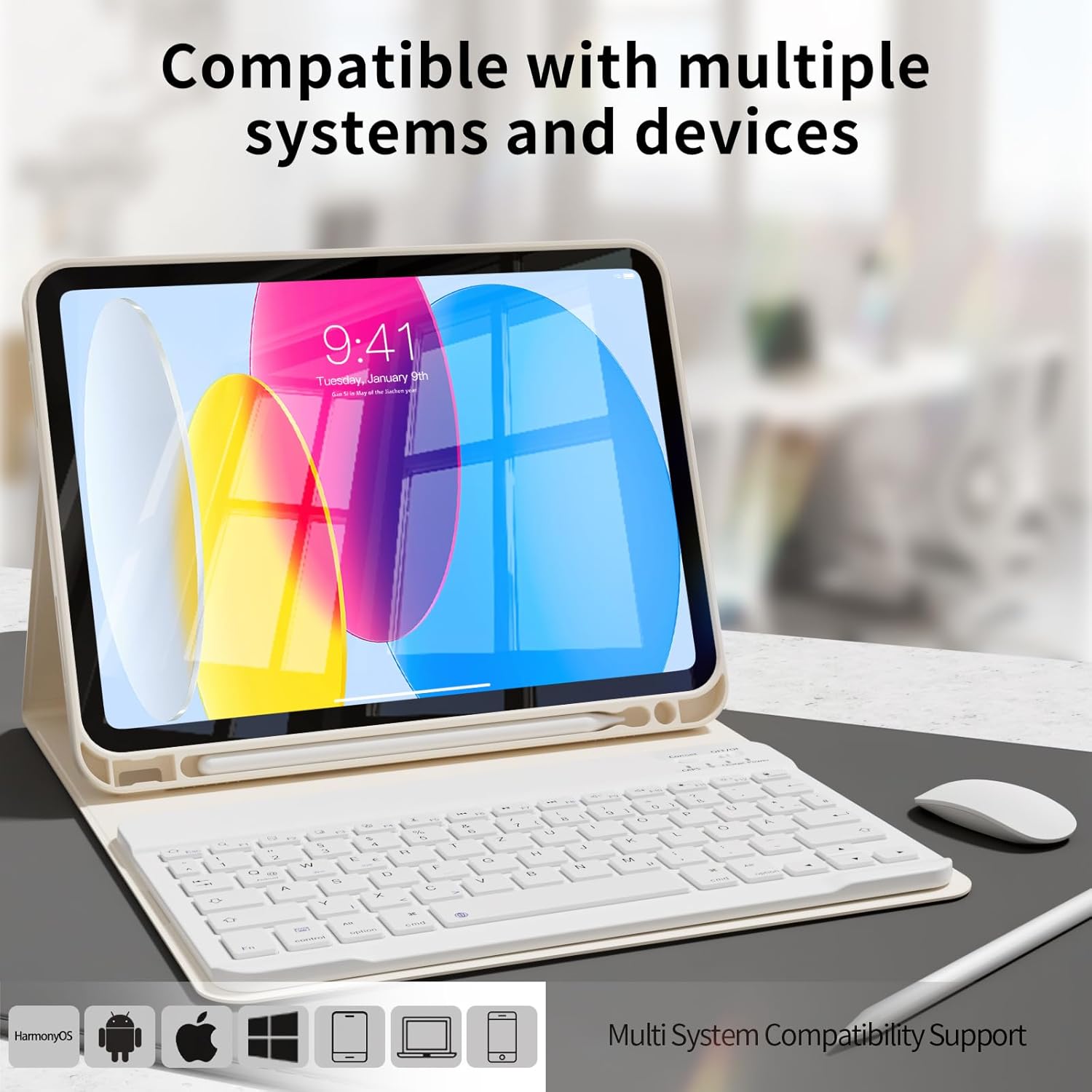 Case with Keyboard for iPad (A16) 11th Generation 11 Inch/10th Generation 10.9 Inch (2025/2022) with Pencil Holder, Detachable Magnetic Keyboard, Shockproof Cover, Auto Wake/Sleep, Cream White