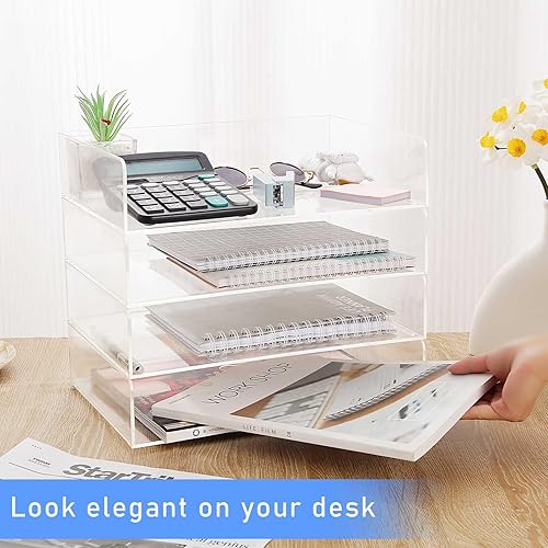 Miniatura 4 de Bandeja organizadora de papel, organizadores y accesorios de escritorio de acrílico transparente, organización de suministros de oficina, soporte de