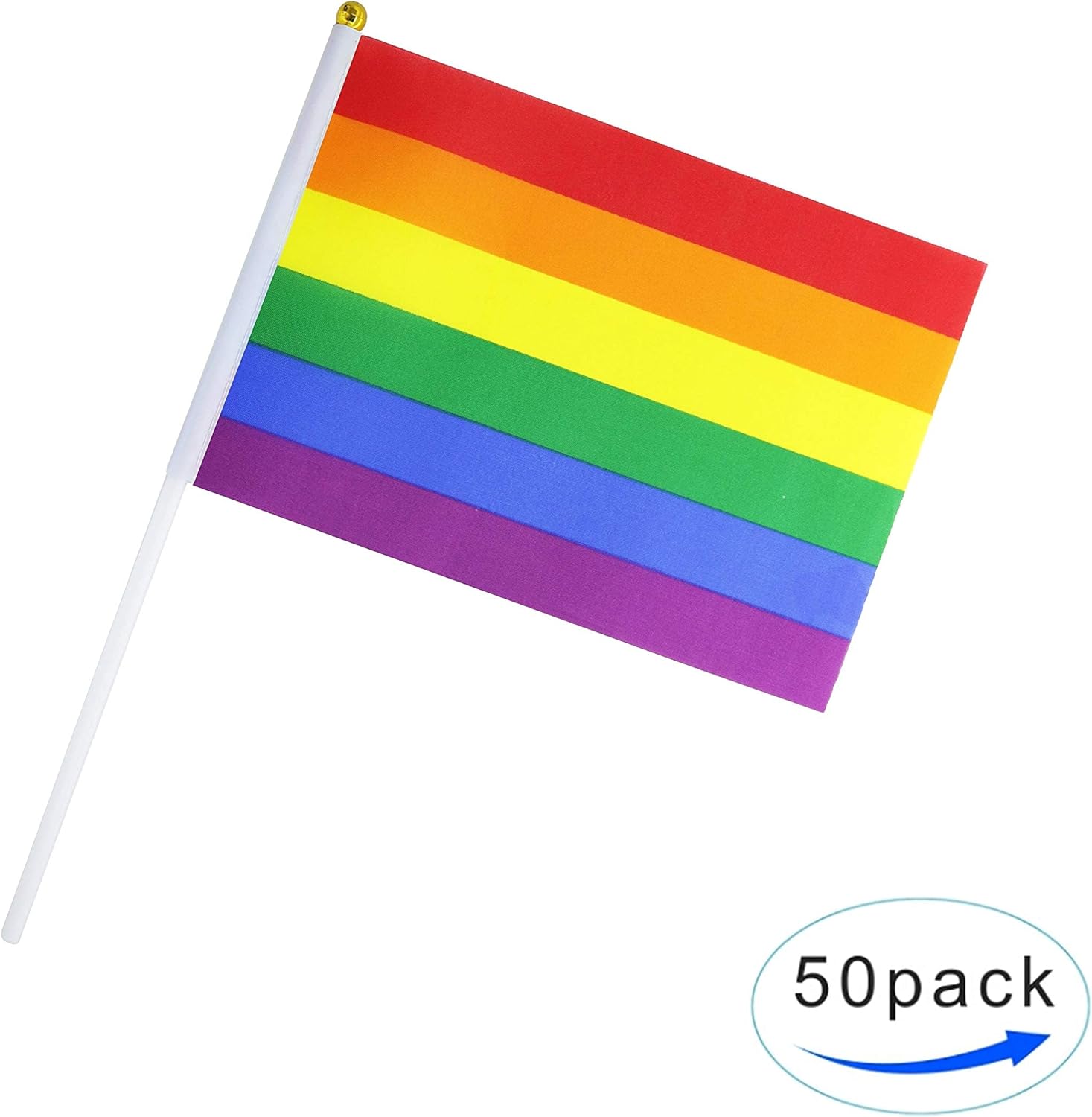 50 Pack Rainbow Pride Small Mini Hand Held Stick Flag,USA American Rainbow Pride Flag Bunting For Gay and Girl Flags,Party Decorations Supplies For Parades. - Image 3