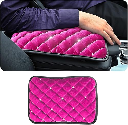 AUCELI Funda esponjosa para reposabrazos de automóvil, almohadilla de consola central de automóvil con diamantes brillantes, protector de caja de