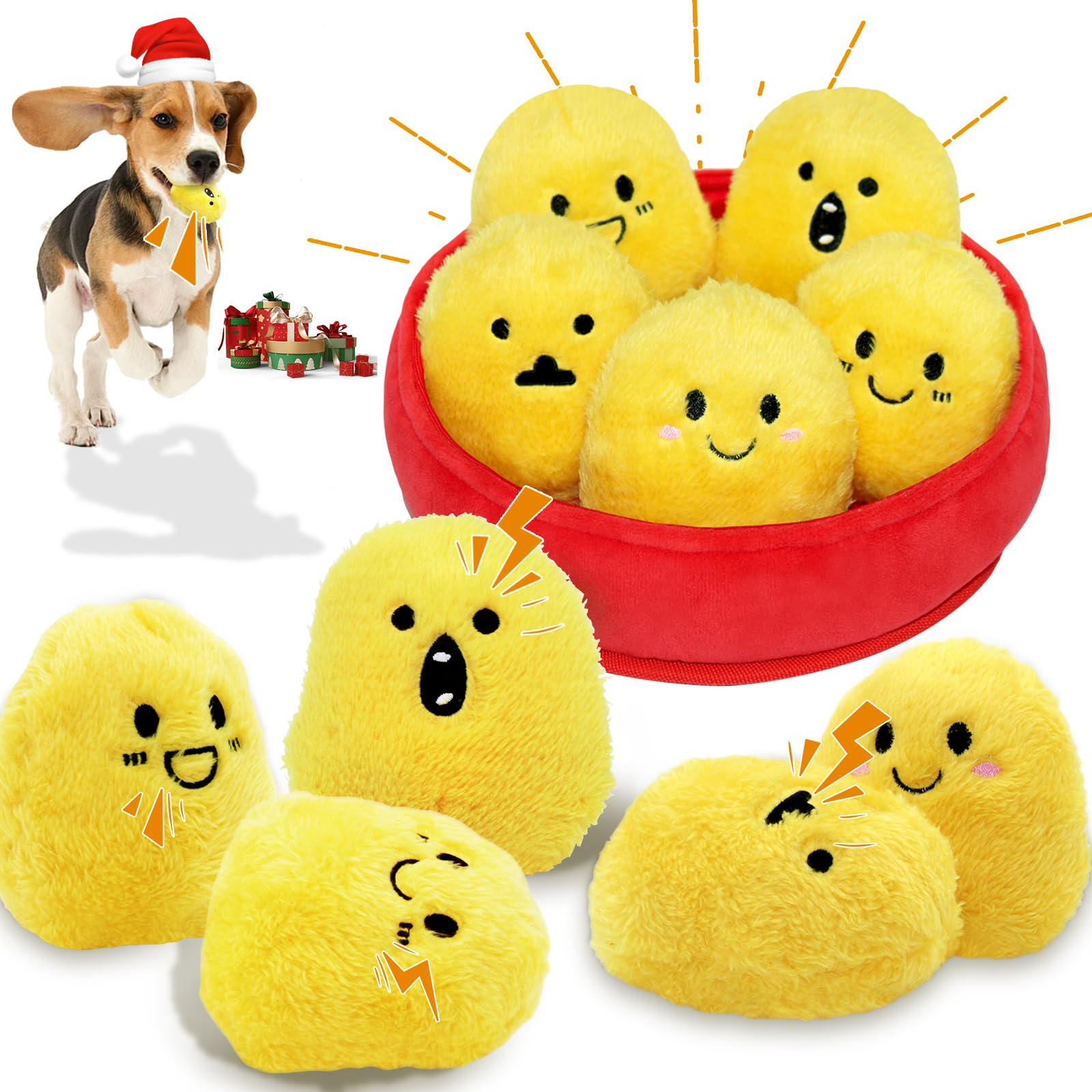 YZHDUXIU 6 Pack Chicken Nugget Squeaky Dog Toys Interactive Puppy Chew Toys