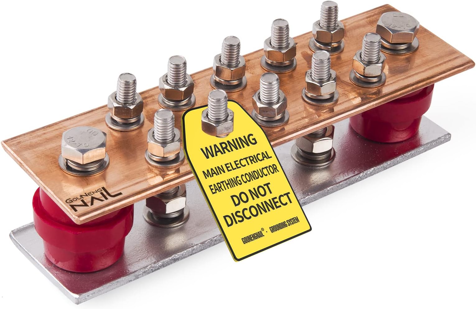 GOUNENGNAIL-Wall Mounted Copper Ground Bar Kit .157" x 2.36" x 7.87" Bus Bar 5/16'' x 10 Terminal Positions, UL Recognized SM40 Insulators Rated Uimp up to 6KV (10 Terminal Positions(5/16''))