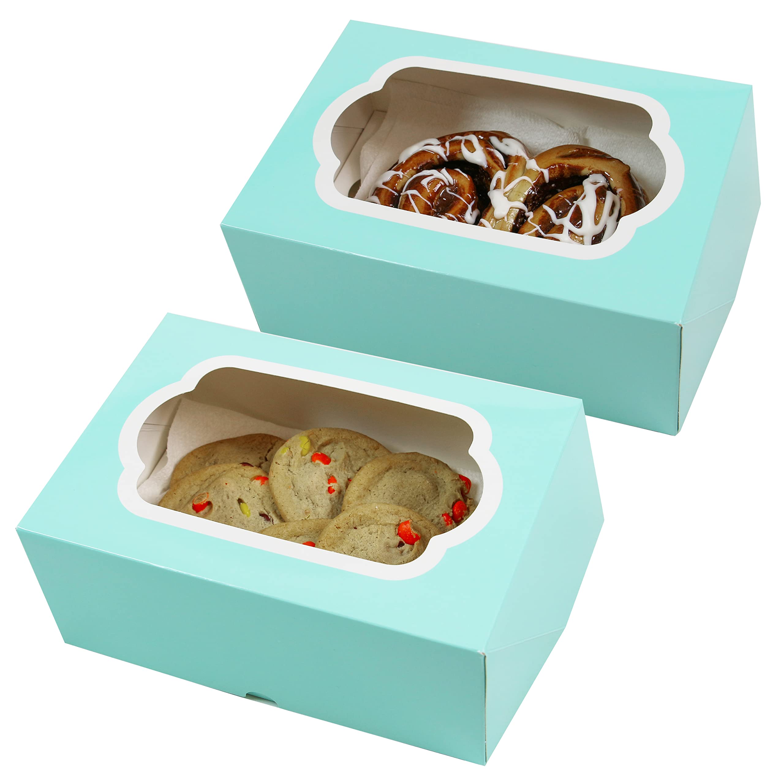 Caja para magdalenas profunda y resistente con inserto, capacidad para 6 cupcakes o magdalenas, caja de galletas, caja de pastelería, brownies y rollos de canela. Azul de diseño con 7