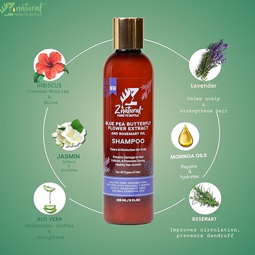 Miniatura 5 de Z'Natural Champú clarificante para todo tipo de cabello  Extracto con romero, hibisco, jazmín, aceite de moringa y aloe vera  Sin sulfato  Sin