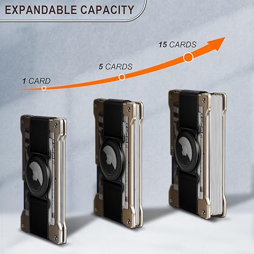 Miniatura 4 de BULLIANT Billetera de metal delgada para hombre, compatible con Airtag, compatible con Airtag, expandible para 15 tarjetas, bloqueo RFID, Champagne