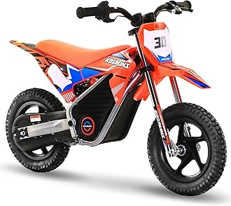 AIII Electric Dirt Bike for Kids 3-7, High Performance Racing Grade Motorcycle, Up to 8MPH, 2 Speed Settings, 12-Inch Off-Road Tires, Rear Disc Brakes & Advanced Shock Absorption, Orange
