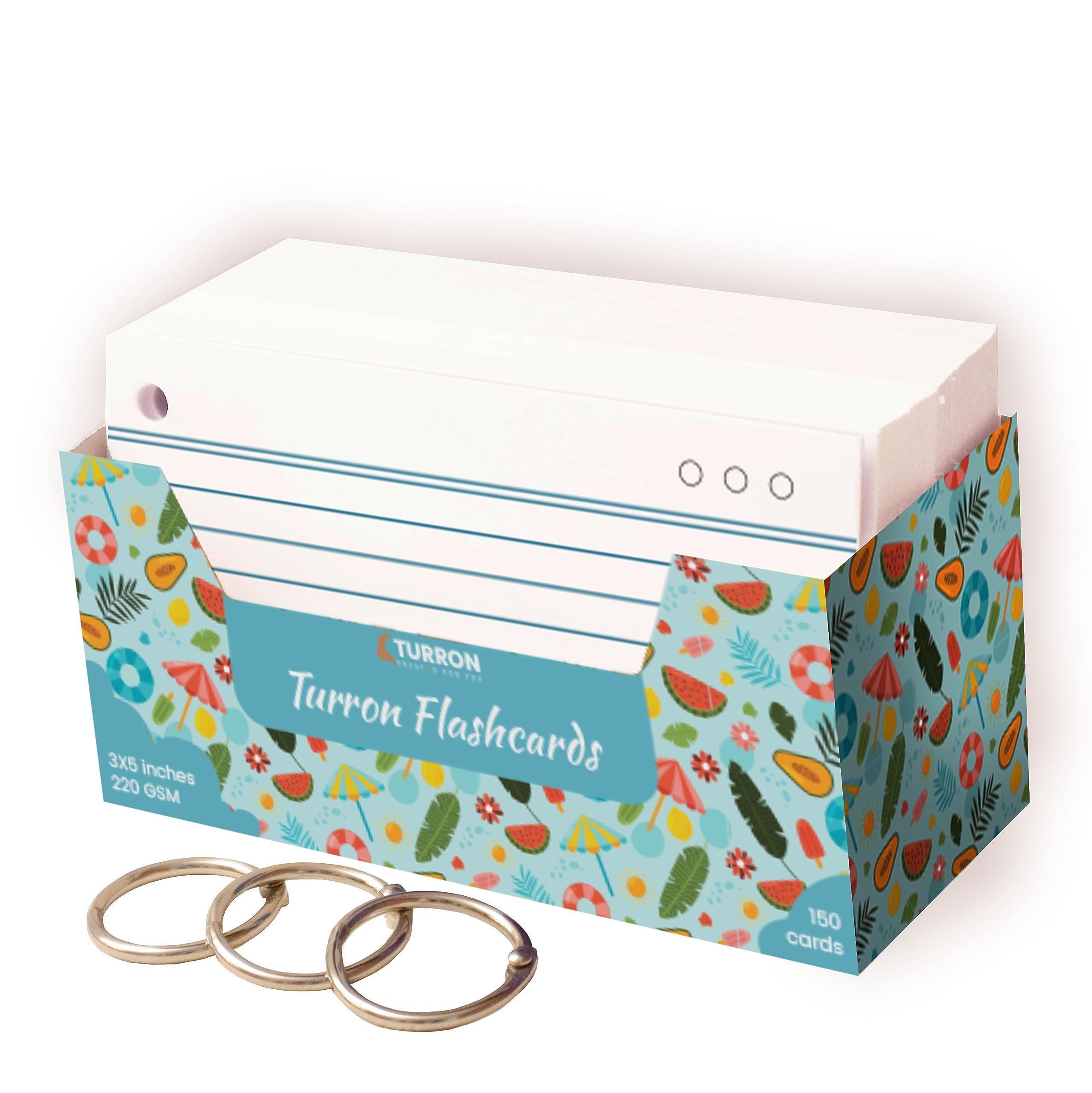 Turron One Side Ruled Index Flash Cards Tray - 200 GSM, 150 Cards, 3x5 inch, White - with Free Binder Rings for Short Notes, cue Cards, Cheat Sheets, exam, Interview Preparation (B078VVBHQ7) Amazon Price History, Amazon Price Tracker