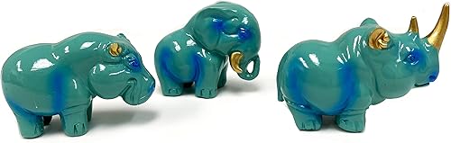 usamjtable - Juego de 3 estatuas de animales azules de rinoceronte Elefantes hipopótamo riqueza de la suerte de la decoración del hogar idea de