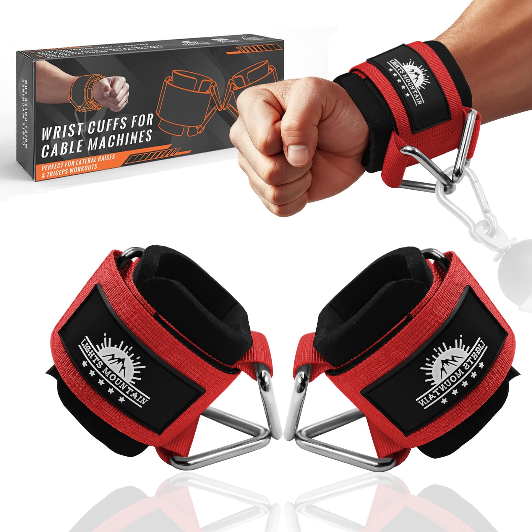 Lights Mountain Wrist Cuffs for Cable Machines – Padded & Adjustable Straps for Lateral Raises, Tricep Pushdowns & Strength Training