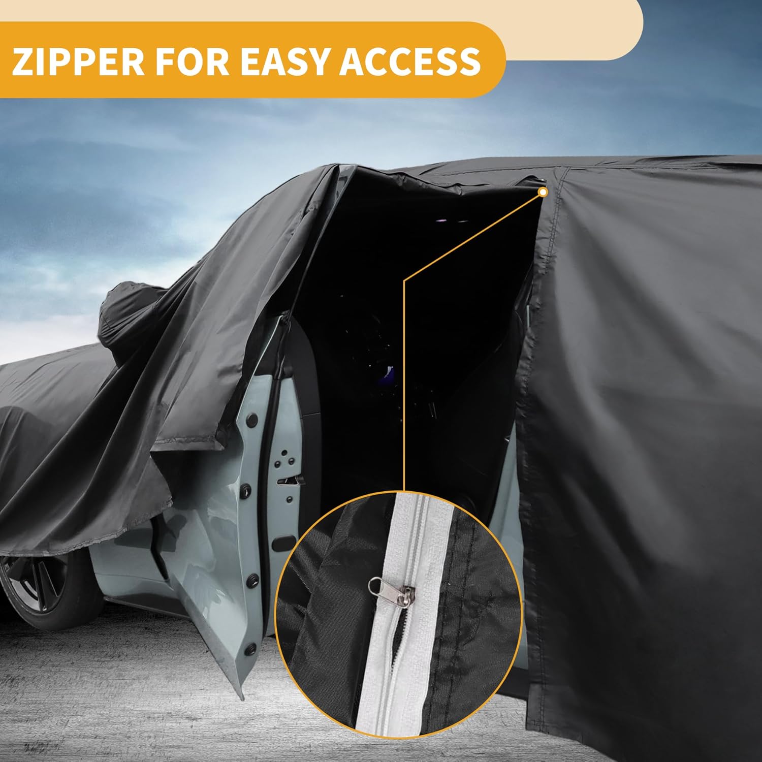 Car Cover Waterproof All Weather Sun Rain Protection Full Exterior Cover for Genesis GV60 190T-PU Black with Left Side Zippers