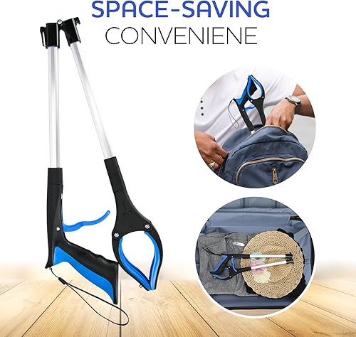 Miniatura 2 de Herramienta de alcance de agarre, palo de recogida plegable extra largo de 32 pulgadas con hebilla y cuerda y con fuerte agarre magnético, mandíbula