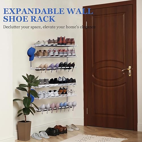 Miniatura 5 de Paquete de 2 zapateros para montar en la pared, zapatero colgante de 3 niveles con capacidad para 24 pares, soporte organizador de zapatos de metal