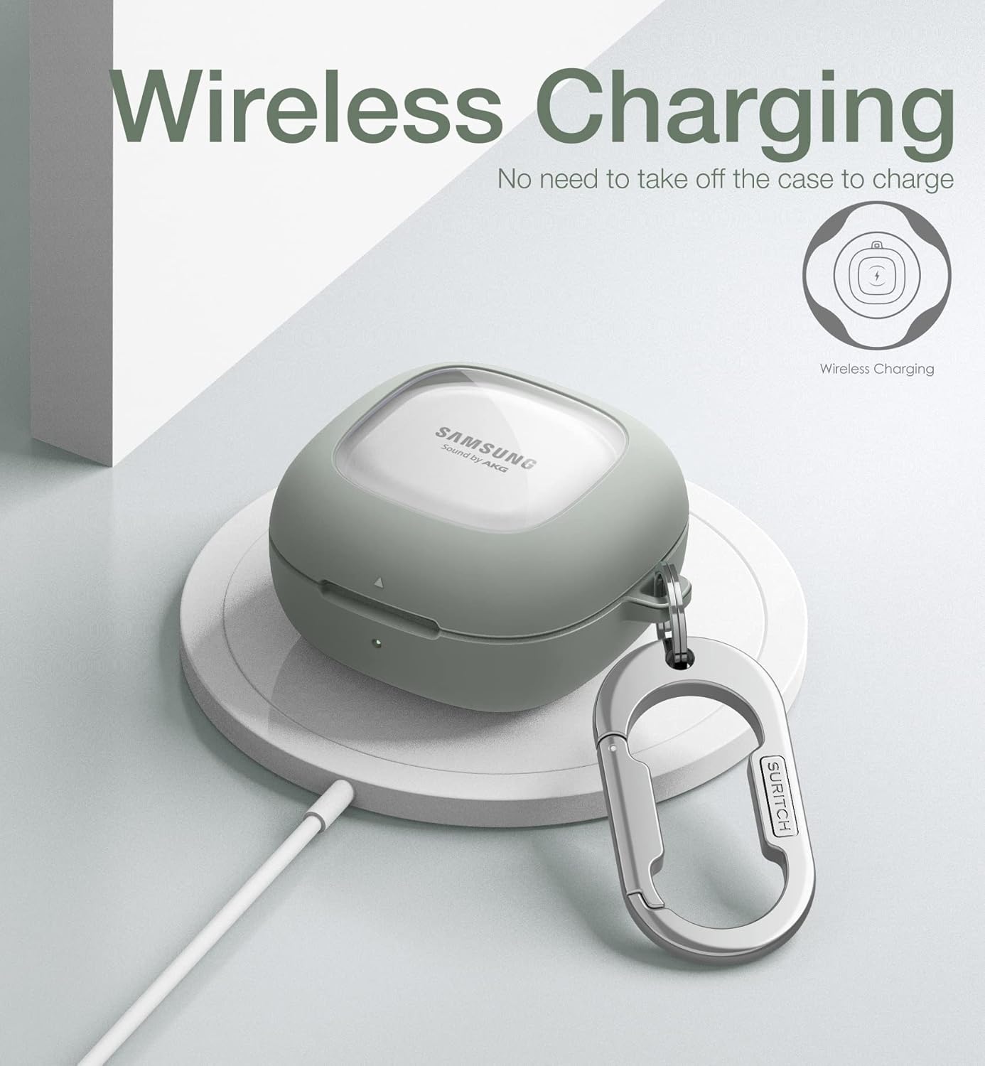 SURITCH Protective Case for Samsung Galaxy Buds FE(2023)/Buds 2 Pro(2022)/Buds 2(2021)/Buds Pro(2021)Buds Live(2020), Shockproof Sturdy Earbuds Cover for Charging Case with Heavy-Duty Carabiner, Green - Image 7