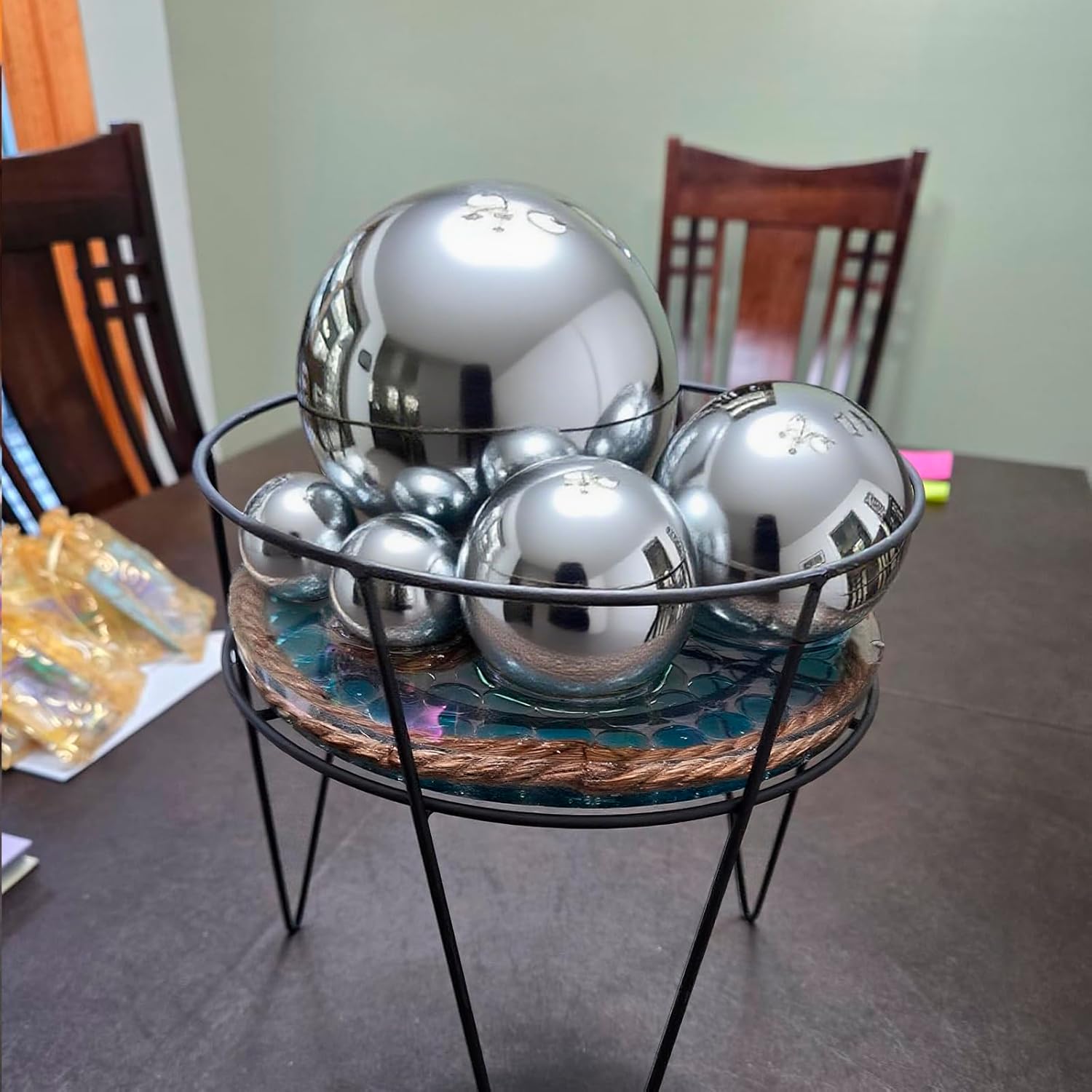 Nerien Gazing Ball, Stainless Steel Garden Mirror Globe, Polished Ornament Sphere, Hollow Floating Reflective Hemisphere, for Home Outdoor Pond Housewarming Swimming Pool Decoration, Silver, 5Pcs Mix