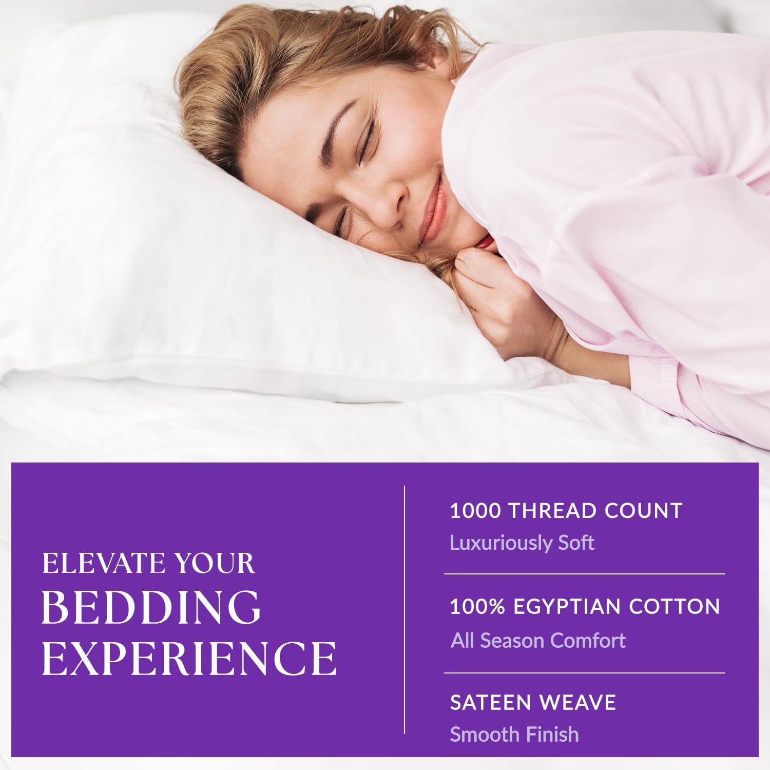 1000 Thread Count 100% Egyptian Cotton Standard/Queen Size Pillowcases Set of 4, Sateen Weave, White