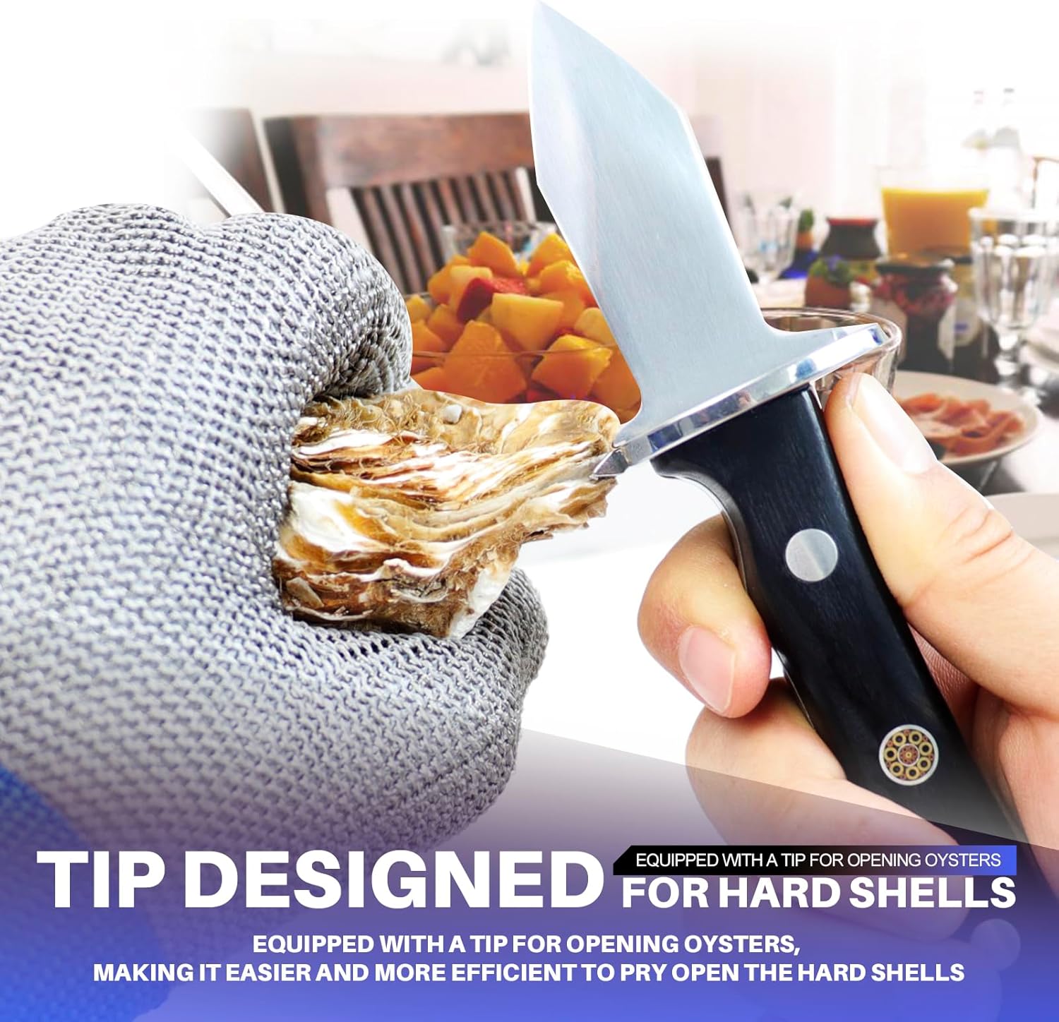 Oyster Shucking Knife+A9 Cut-Resistant Glove with Portable Case,Stainless Steel Oyster Knife and Oyster Shucking Gloves Kit,Heavy Duty Oyster Opener Tool, Oyster Shucker Tool for Chef