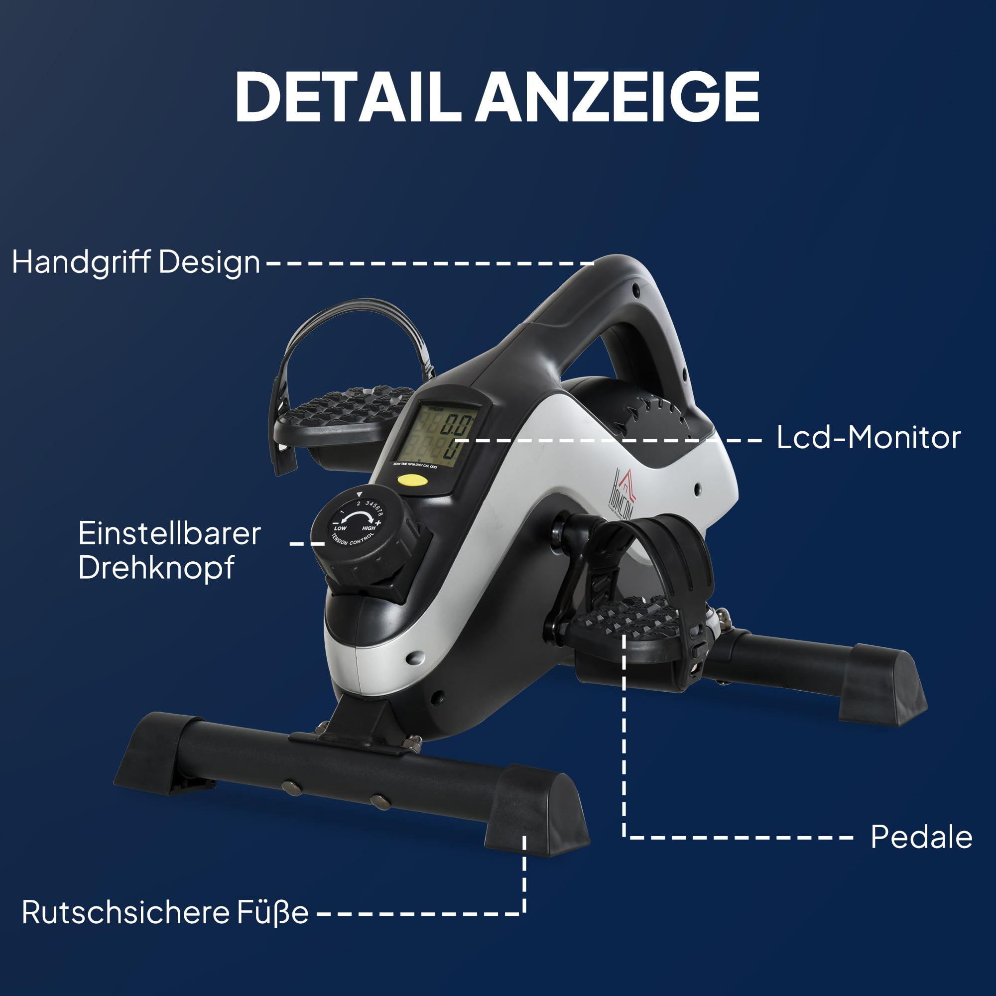 HOMCOM Mini Trenażer z LCD dla Seniorów Czarny+Srebrny
