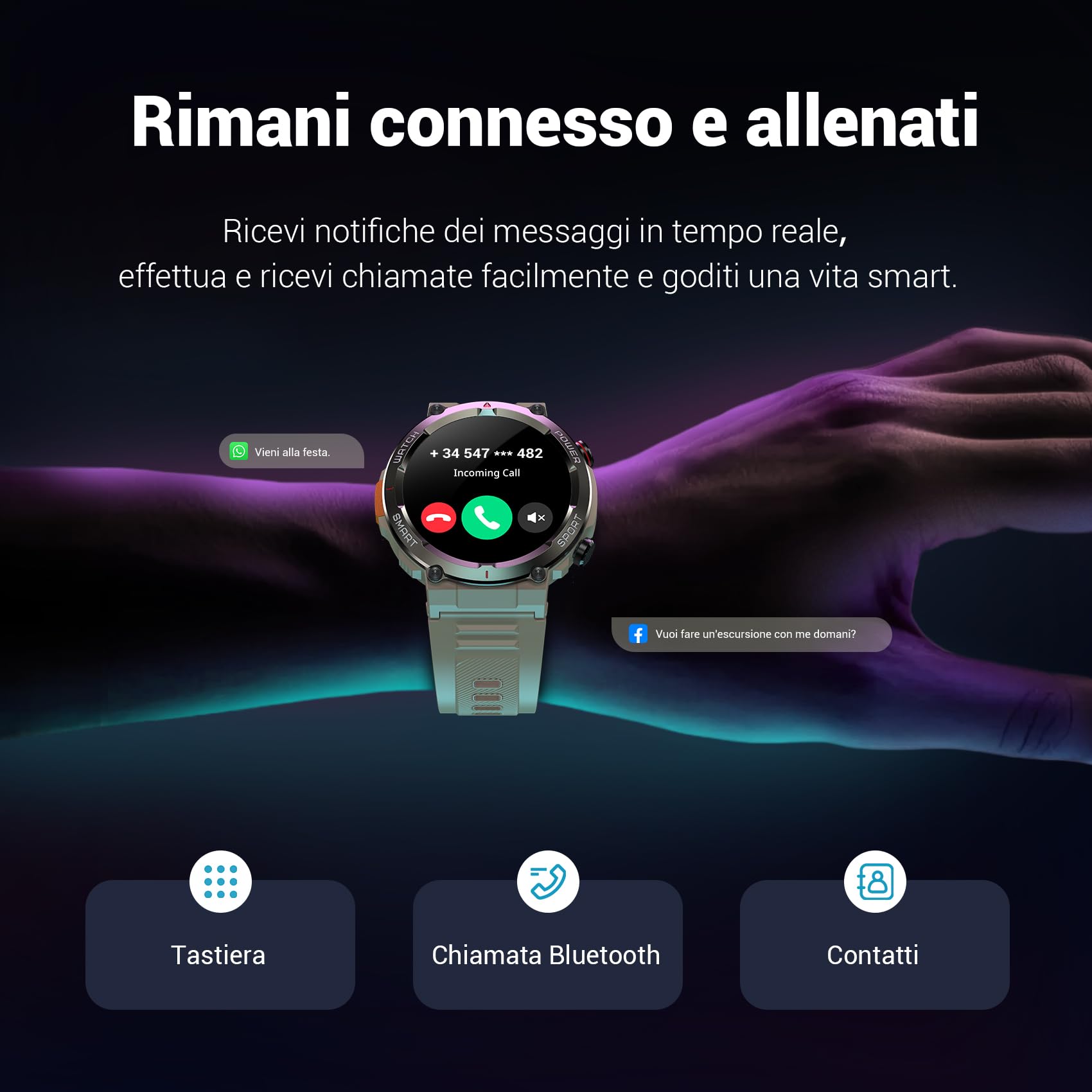 Blackview Smartwatch Uomo, Orologio Intelligente Fitness con Chiamate Bluetooth,1.45" Militari Smart Watch Tracker 100+ Modalità Sportive per Cardiofrequenzimetro,SpO2, Torcia,Bussola per Android iOS