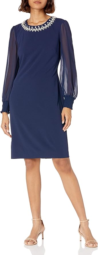 navy sheath dress with sleeves