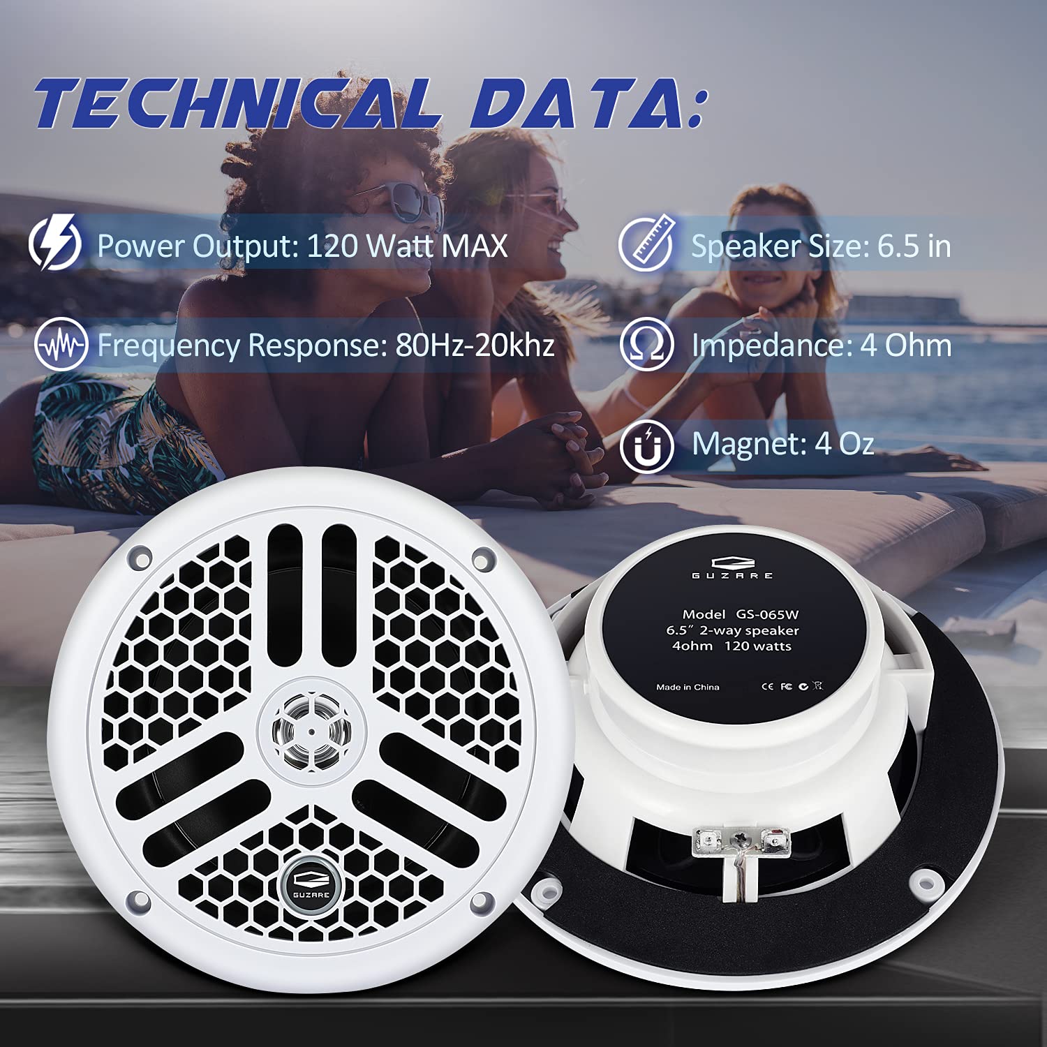 Amazon.com: GUZARE 6.5 inch Marine Bluetooth Speakers - 2 Way