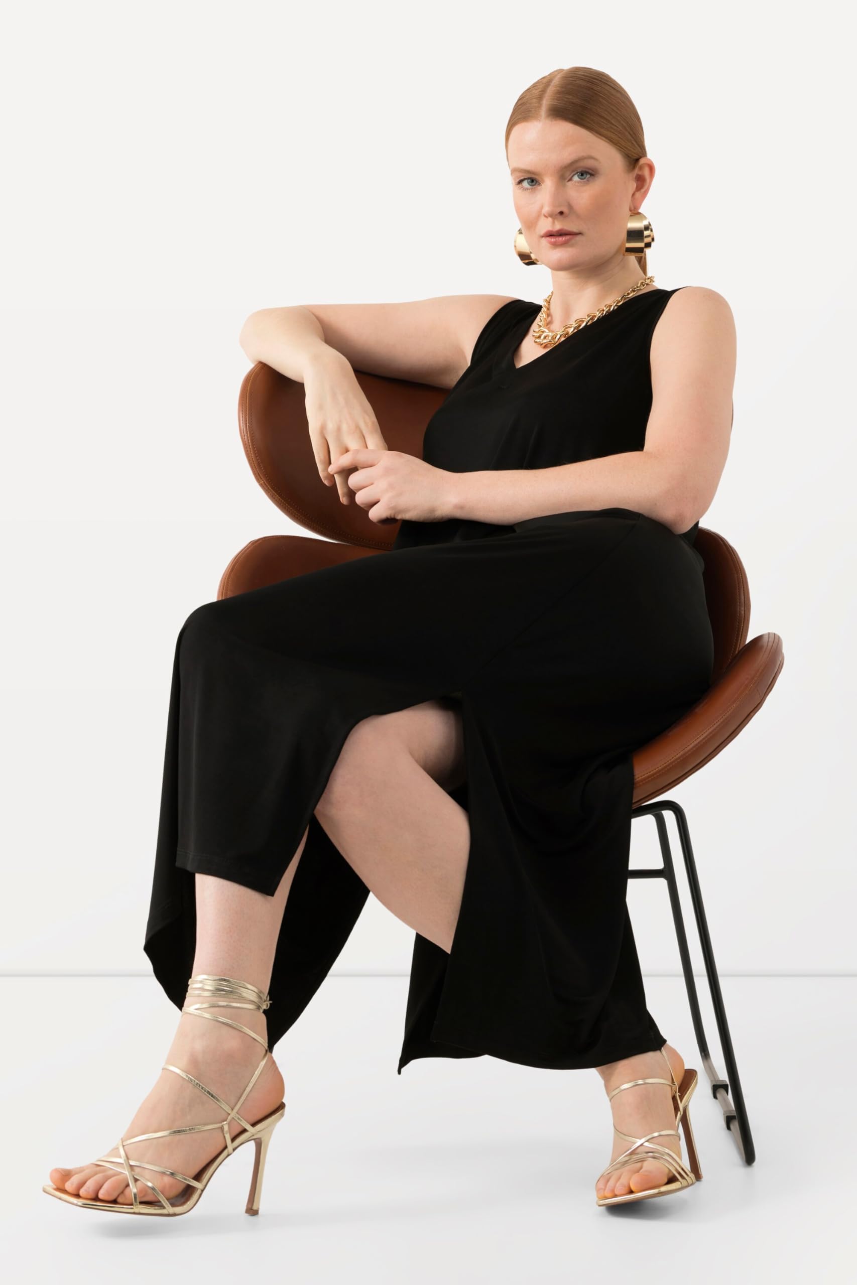 Ulla Popken Damen Slinky-midikleid, A-Linie, V-Ausschnitt, Ärmellos Slinkykleid