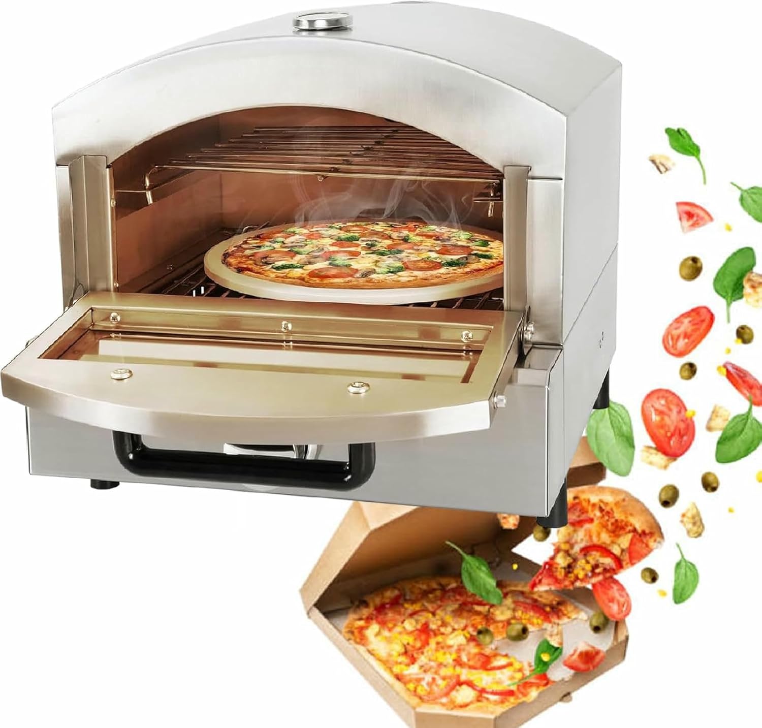 Commercial 12 inch Countertop Electric Pizza Oven, Multipurpose Indoor Pizza Oven, Stainless Steel Pizza Baking Machine for Restaurant Use,110V